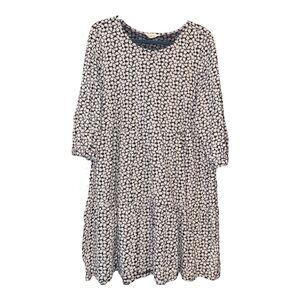 Seasalt Cornwall Organic Cotton Navy & White Heron Dip Tiered Dress Size 10 ARG